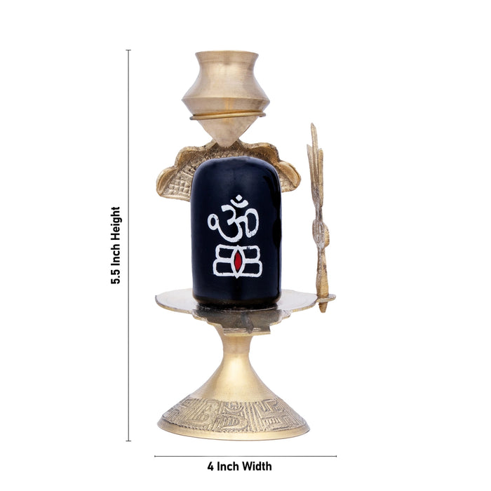 Black Shivling with Nag Dhara Pot - 5.5 Inches | Brass Idol/ Shiva Lingam/ Mahadev Shivling for Pooja