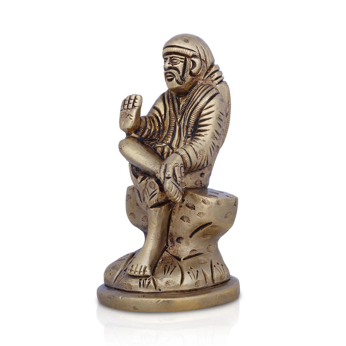 Saibaba Statue Sitting On Base- 2 x 1.5 Inches | Antique Brass Idol/ Sai Baba Vigraham/ Saibaba Idol for Pooja