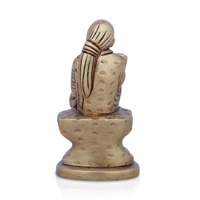 Saibaba Statue Sitting On Base- 2 x 1.5 Inches | Antique Brass Idol/ Sai Baba Vigraham/ Saibaba Idol for Pooja