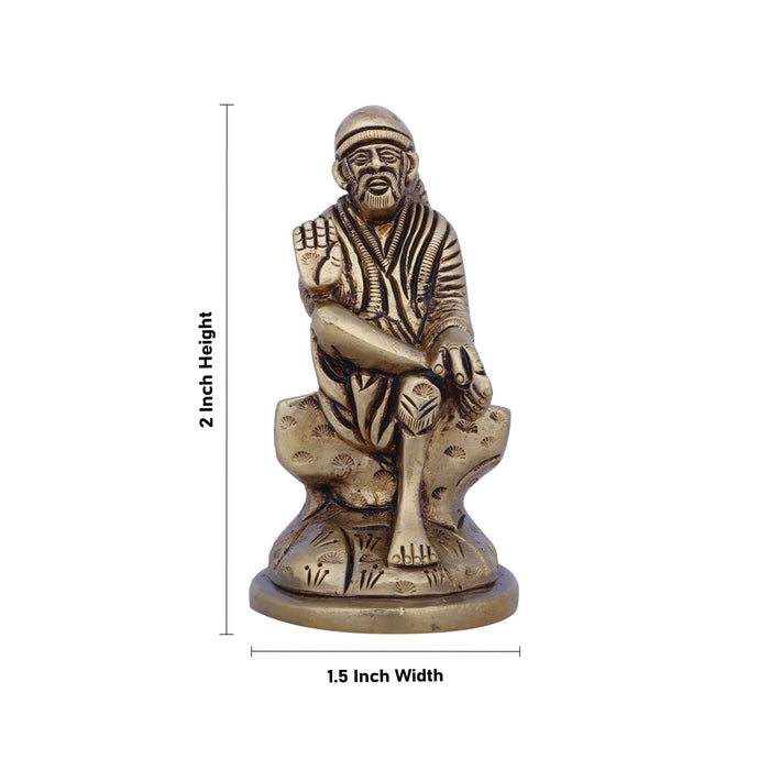 Saibaba Statue Sitting On Base- 2 x 1.5 Inches | Antique Brass Idol/ Sai Baba Vigraham/ Saibaba Idol for Pooja