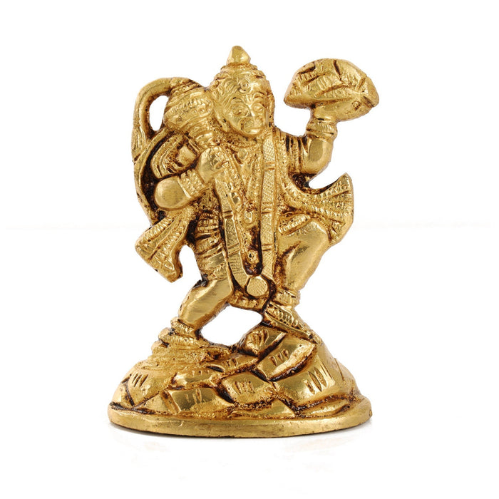 Hanuman Statue Lifting Sanjeevani Mountain - 4.5 x 3 Inches | Antique Brass Idol/ Anjaneya Statue for Pooja