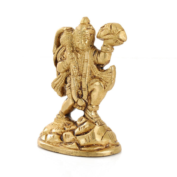 Hanuman Statue Lifting Sanjeevani Mountain - 4.5 x 3 Inches | Antique Brass Idol/ Anjaneya Statue for Pooja