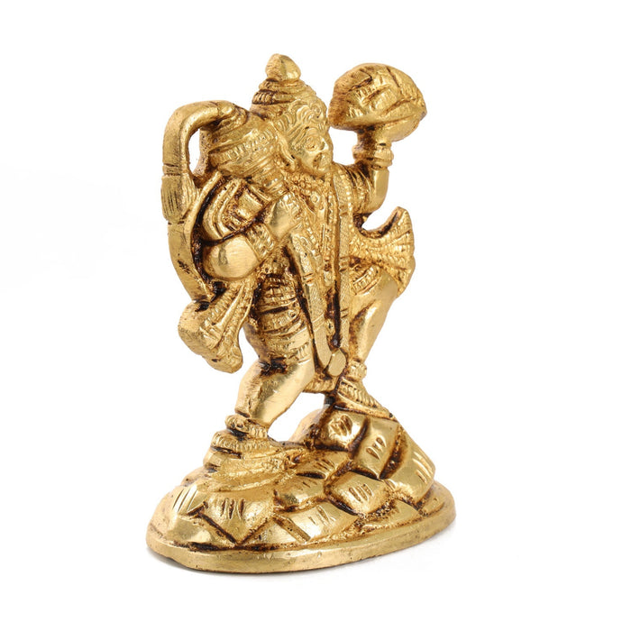 Hanuman Statue Lifting Sanjeevani Mountain - 4.5 x 3 Inches | Antique Brass Idol/ Anjaneya Statue for Pooja