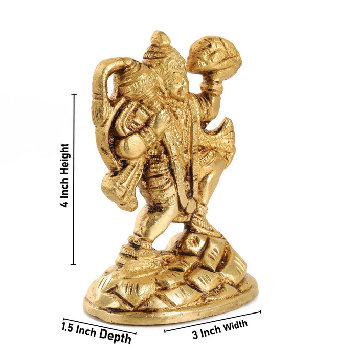 Hanuman Statue Lifting Sanjeevani Mountain - 4.5 x 3 Inches | Antique Brass Idol/ Anjaneya Statue for Pooja