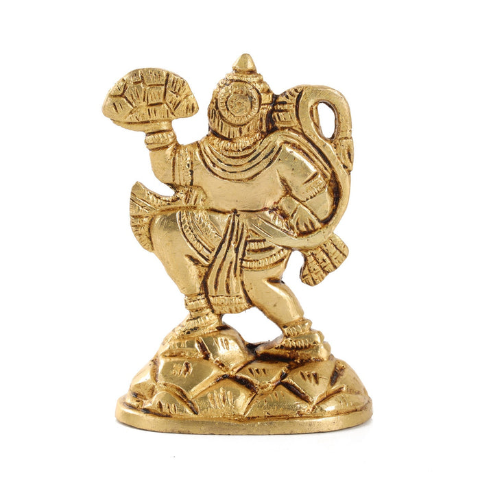 Hanuman Statue Lifting Sanjeevani Mountain - 4.5 x 3 Inches | Antique Brass Idol/ Anjaneya Statue for Pooja