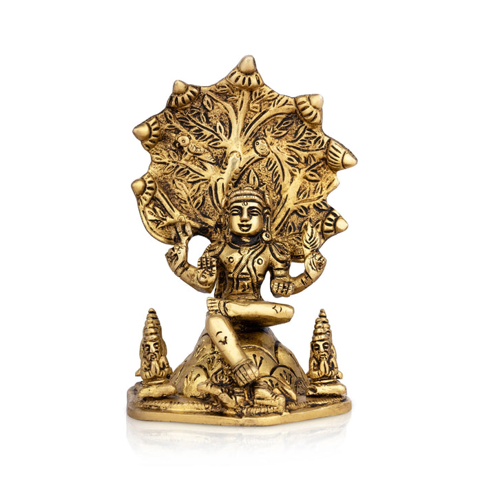 Dakshinamurthy Vigraham With Tree - 6.5 x 4 Inches | Dakshinamurti Statue/ Antique Brass Idol for Pooja
