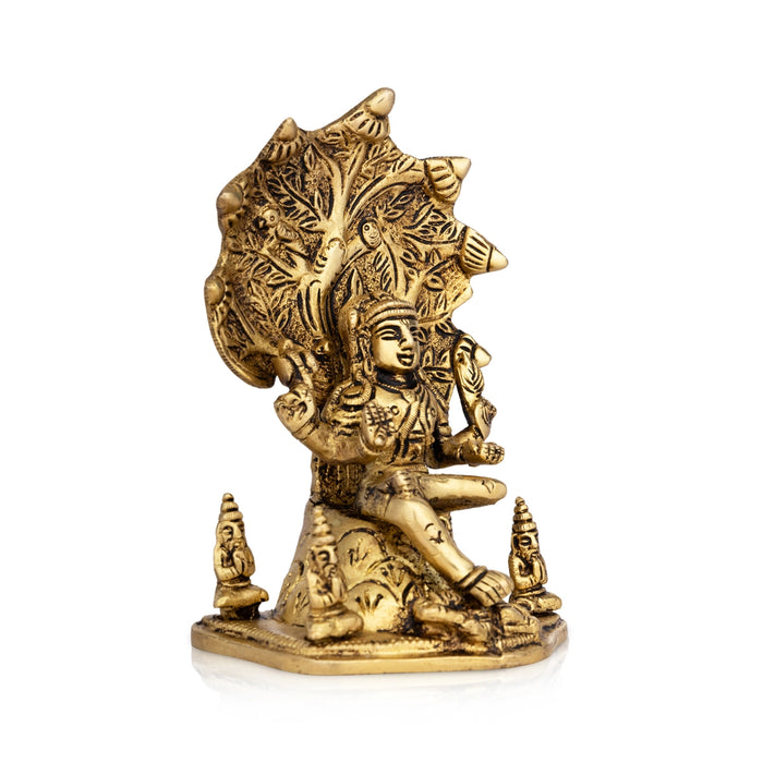 Dakshinamurthy Vigraham With Tree - 6.5 x 4 Inches | Dakshinamurti Statue/ Antique Brass Idol for Pooja