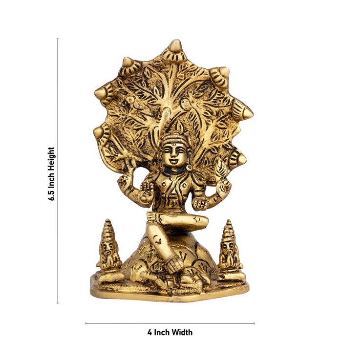 Dakshinamurthy Vigraham With Tree - 6.5 x 4 Inches | Dakshinamurti Statue/ Antique Brass Idol for Pooja
