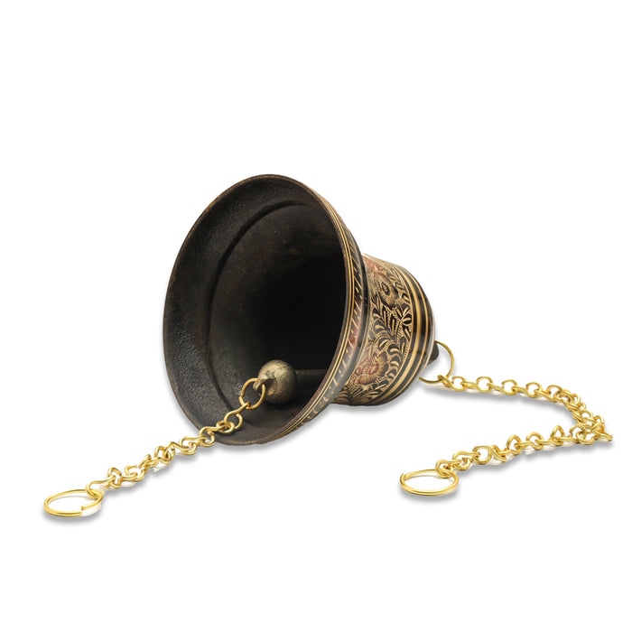 Brass Hanging Bell With Chain - 7.5 Inches | Pooja Bell/ Hanging Bell for Temple