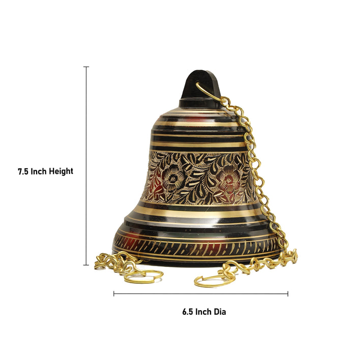 Brass Hanging Bell With Chain - 7.5 Inches | Pooja Bell/ Hanging Bell for Temple