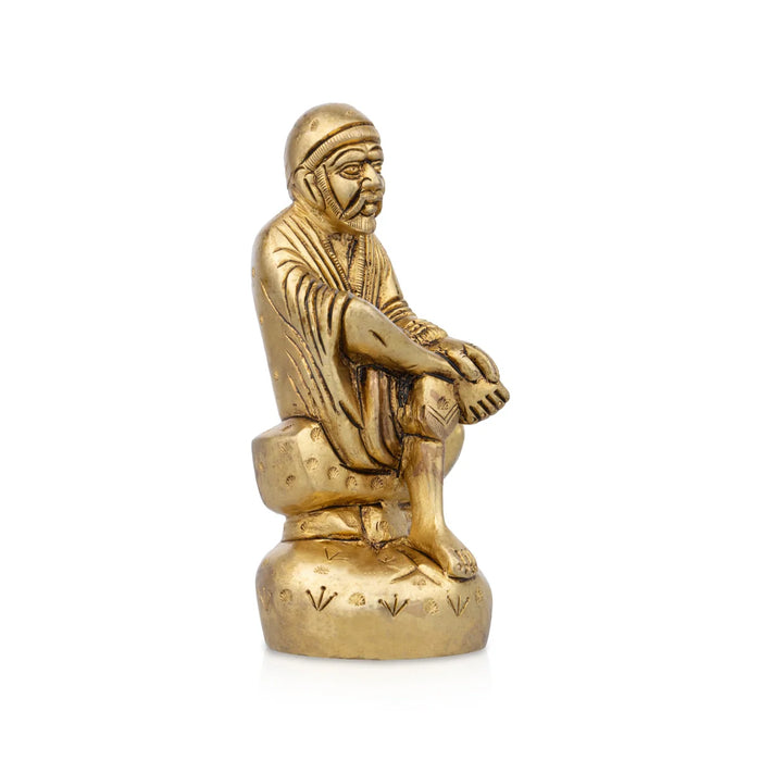 Saibaba Statue - 4.5 x 2.5 Inches | Sai Baba Murti/ Antique Brass Statue for Pooja/ 530 Gms Approx