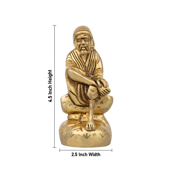 Saibaba Statue - 4.5 x 2.5 Inches | Sai Baba Murti/ Antique Brass Statue for Pooja/ 530 Gms Approx
