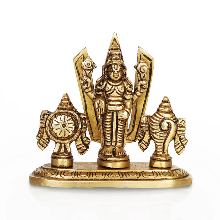 Balaji Idol With Shankh Chakra - 3.5 x 4 Inches | Antique Brass Idol/ Venkateswara Swamy Idol for Pooja