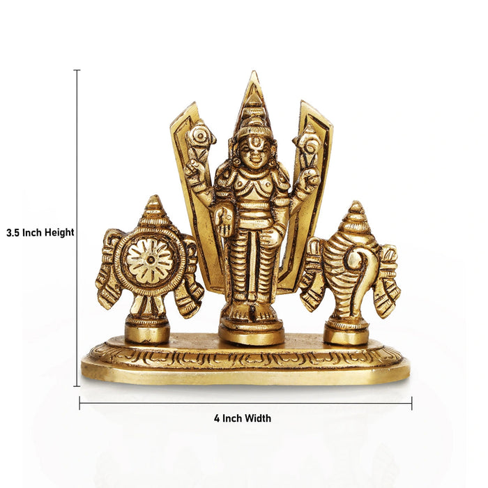 Balaji Idol With Shankh Chakra - 3.5 x 4 Inches | Antique Brass Idol/ Venkateswara Swamy Idol for Pooja