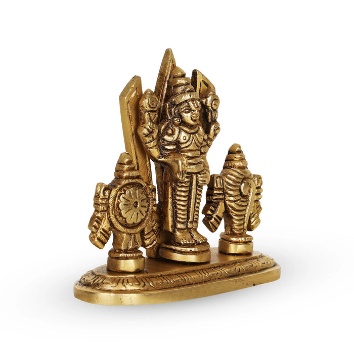 Balaji Idol With Shankh Chakra - 3.5 x 4 Inches | Antique Brass Idol/ Venkateswara Swamy Idol for Pooja