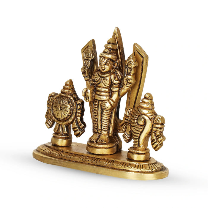 Balaji Idol With Shankh Chakra - 3.5 x 4 Inches | Antique Brass Idol/ Venkateswara Swamy Idol for Pooja