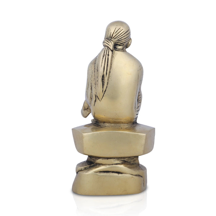 Saibaba Statue Sitting On Base - 7 x 4 Inches | Antique Brass Idol/ Sai Baba Vigraham/ Saibaba Idol for Pooja