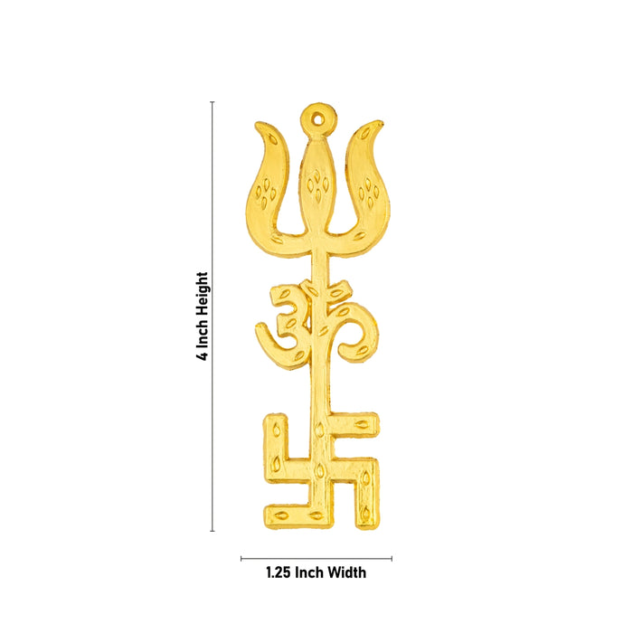 Om Swastik Design Trishul - 4 x 1.25 Inches | Om Swastik Design Soolam/ Metal Astras for Deity