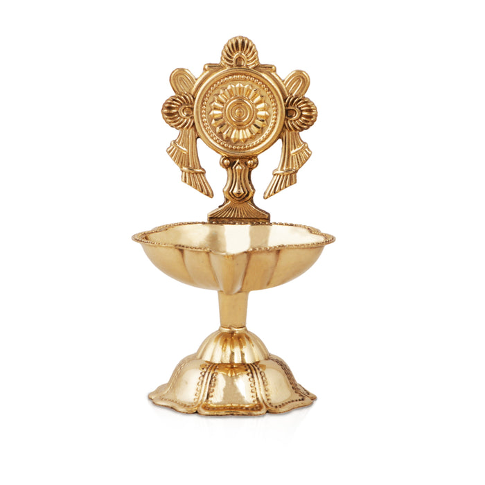 Chakra Design Brass Lamp With Base - 4.5 x 2.5 Inches | Brass Pooja Diya/ Brass Deepam for Home
