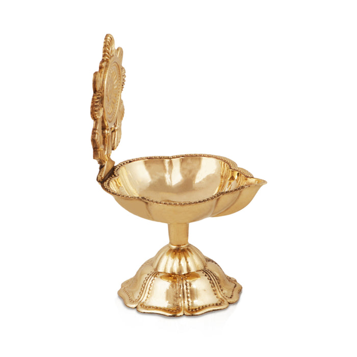 Chakra Design Brass Lamp With Base - 4.5 x 2.5 Inches | Brass Pooja Diya/ Brass Deepam for Home