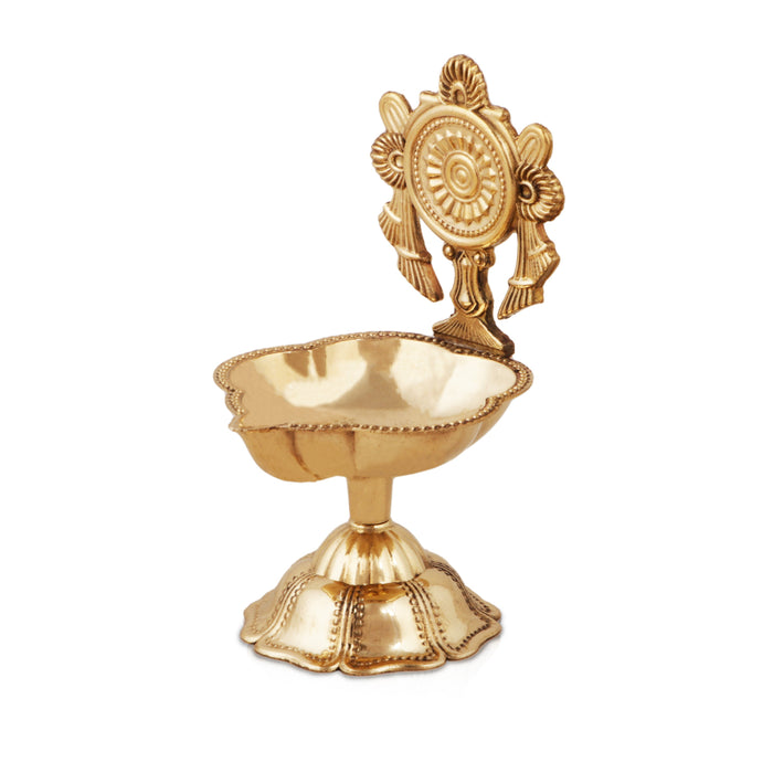 Chakra Design Brass Lamp With Base - 4.5 x 2.5 Inches | Brass Pooja Diya/ Brass Deepam for Home