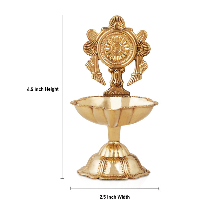 Chakra Design Brass Lamp With Base - 4.5 x 2.5 Inches | Brass Pooja Diya/ Brass Deepam for Home