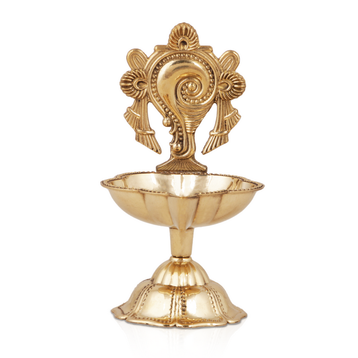 Shankh Diya - 4.5 Inches | Brass Deep/ Shank Lamp/ Brass Vilakku for Pooja