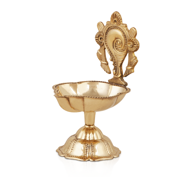 Shankh Diya - 4.5 Inches | Brass Deep/ Shank Lamp/ Brass Vilakku for Pooja