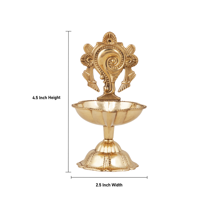 Shankh Diya - 4.5 Inches | Brass Deep/ Shank Lamp/ Brass Vilakku for Pooja