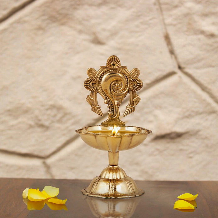 Shankh Diya - 4.5 Inches | Brass Deep/ Shank Lamp/ Brass Vilakku for Pooja