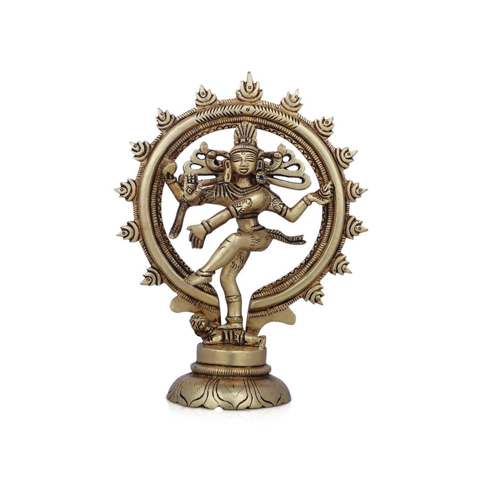 Natraj Statue With Base - 7 x 5 Inches | Antique Brass Idol/ Natraj Murti/ Nataraja Idol for Pooja