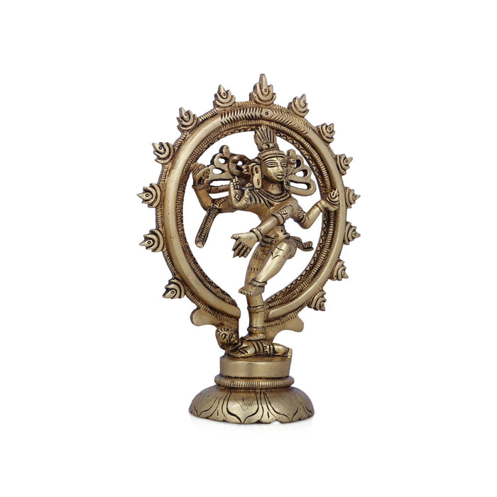 Natraj Statue With Base - 7 x 5 Inches | Antique Brass Idol/ Natraj Murti/ Nataraja Idol for Pooja