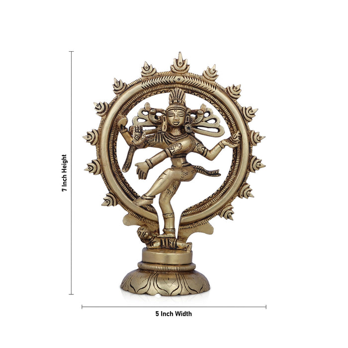 Natraj Statue With Base - 7 x 5 Inches | Antique Brass Idol/ Natraj Murti/ Nataraja Idol for Pooja