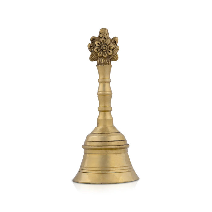 Hand Bell - 6.25 x 1.25 Inches | Shankh Chakra Handle Brass Bell/ Ghanti/ Pooja Bell for Home