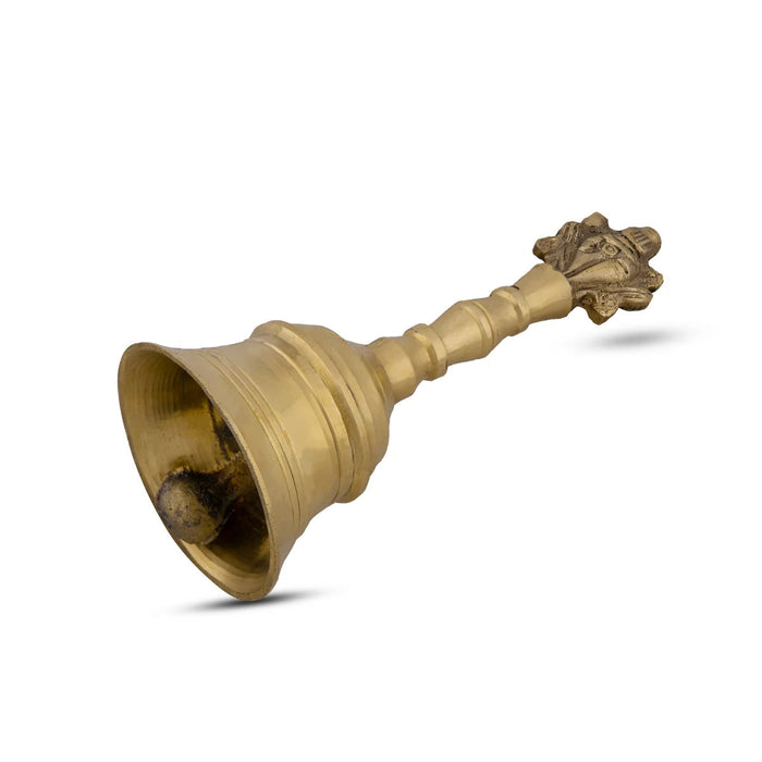 Hand Bell - 6.25 x 1.25 Inches | Shankh Chakra Handle Brass Bell/ Ghanti/ Pooja Bell for Home