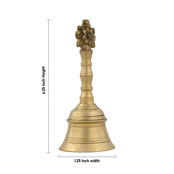 Hand Bell - 6.25 x 1.25 Inches | Shankh Chakra Handle Brass Bell/ Ghanti/ Pooja Bell for Home