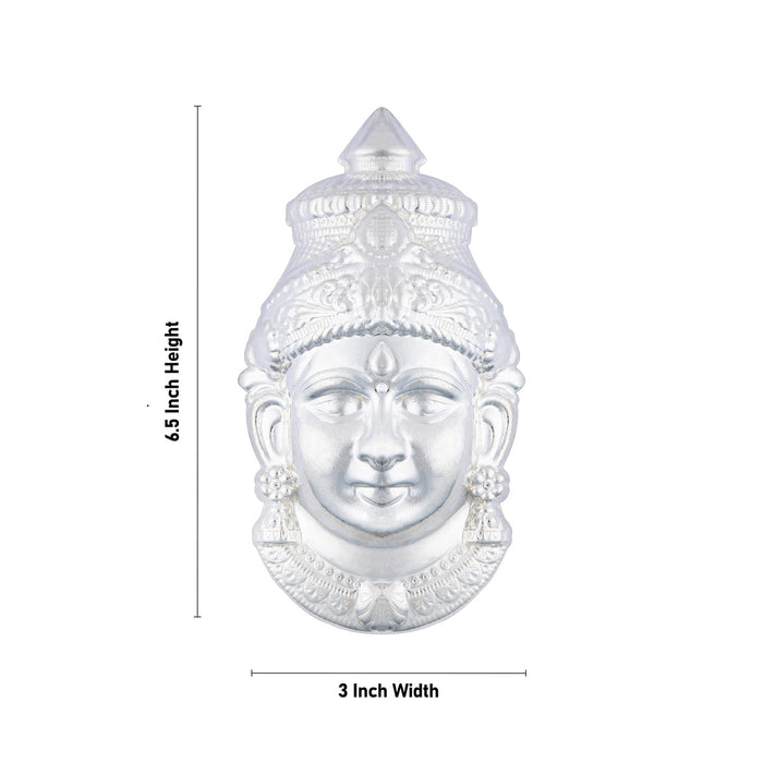 Varalakshmi Ammavari Face - 6.5 x 3 Inches | White Metal Lakshmi Face/ Amman Face for Deity/ 80 Gms Approx