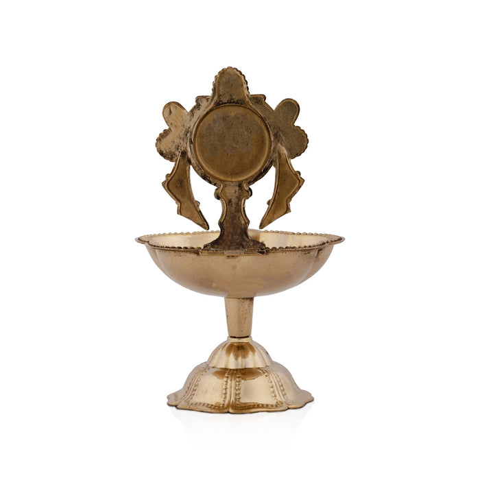 Chakra Design Brass Lamp With Base - 3.5 x 2 Inches | Brass Pooja Diya/ Brass Deepam for Home