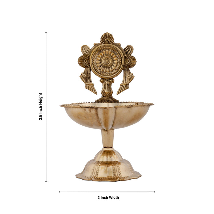 Chakra Design Brass Lamp With Base - 3.5 x 2 Inches | Brass Pooja Diya/ Brass Deepam for Home