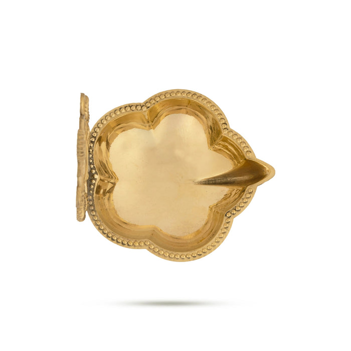 Brass Lamp With Base - 4.5 X 3 Inches | Shankh Design Brass Deepam/ Vilakku/ Diya For Pooja
