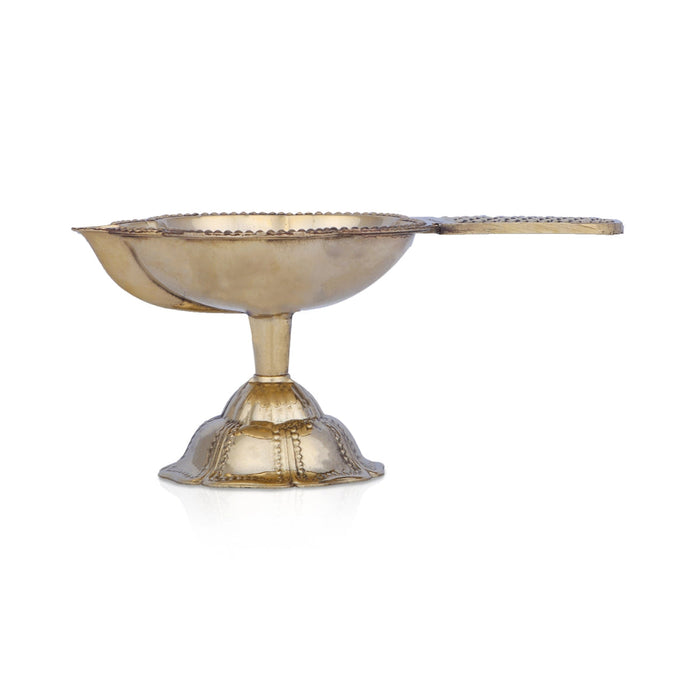Lakshmi Aarti With Base - 2 x 3.75 Inches | Traditional Brass Aarti/ Laxmi Aarti for Pooja/ Arti Diya