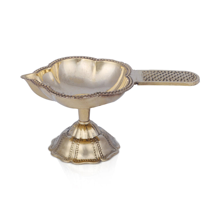Lakshmi Aarti With Base - 2 x 3.75 Inches | Traditional Brass Aarti/ Laxmi Aarti for Pooja/ Arti Diya