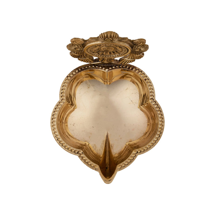 Chakra Design Brass Lamp With Base - 4.5 x 3 Inches | Brass Pooja Diya/ Brass Deepam for Home