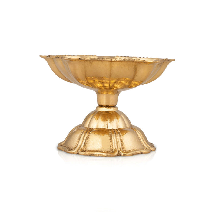 Brass Lamp With Base - 1.5 X 2.25 Inches | Star Design Deepam/ 5 Face Vilakku/ Small Brass Diya For Pooja