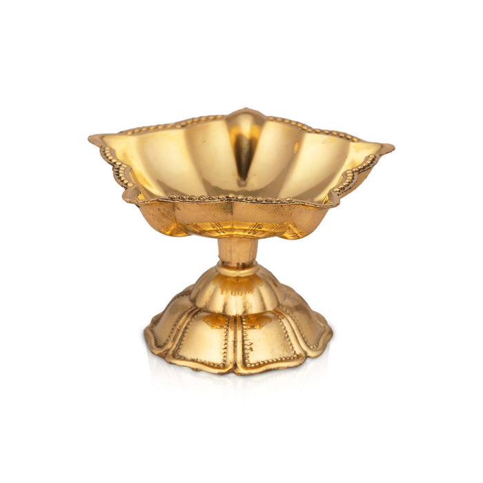 Brass Lamp With Base - 2.25 X 3 Inches | Star Design Deepam/ Five Face Vilakku/ Brass Diya For Temple & Pooja