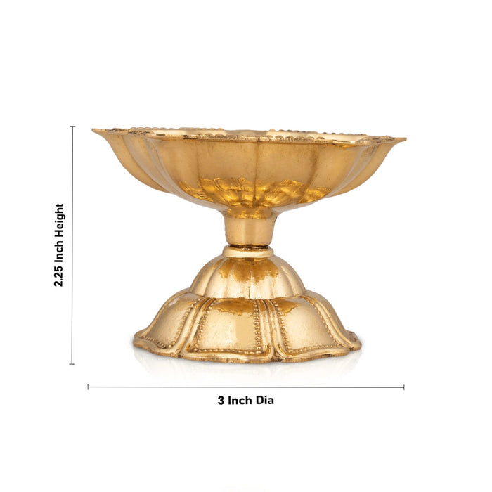Brass Lamp With Base - 2.25 X 3 Inches | Star Design Deepam/ Five Face Vilakku/ Brass Diya For Temple & Pooja