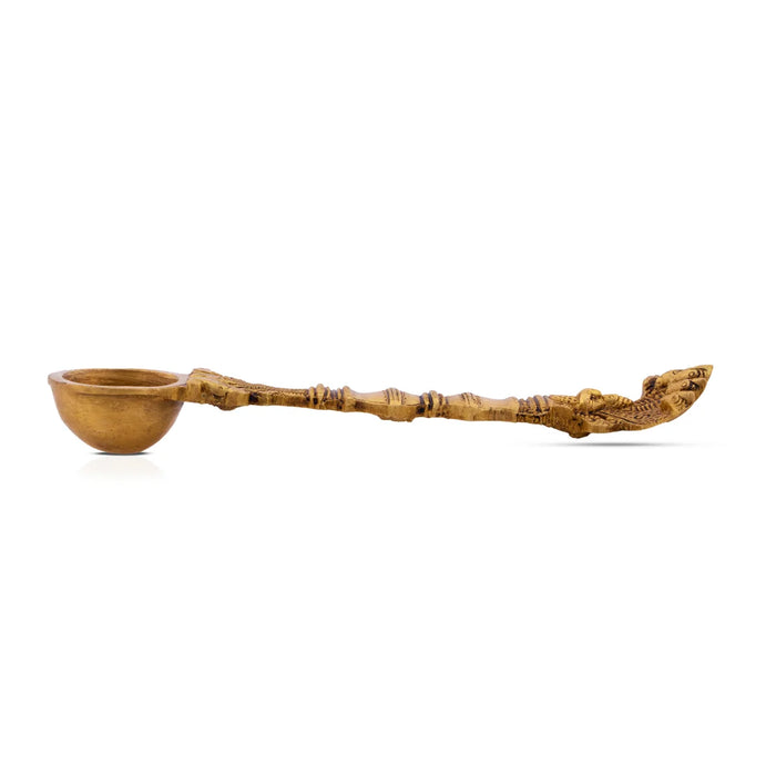 Brass Achmani - 8 Inches | Antique Brass Uddharani/ Sheshnag Handle Pali Spoon for Puja/ 195 Gms Approx