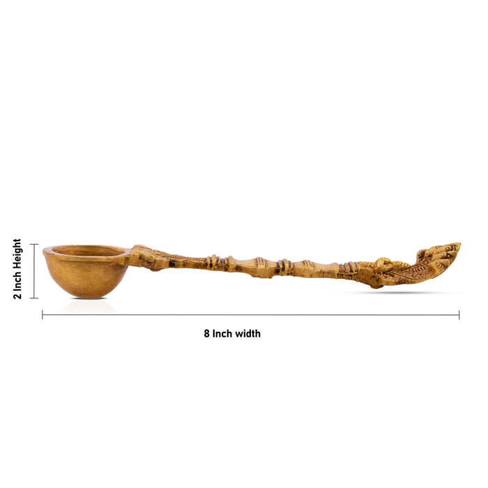 Brass Achmani - 8 Inches | Antique Brass Uddharani/ Sheshnag Handle Pali Spoon for Puja/ 195 Gms Approx