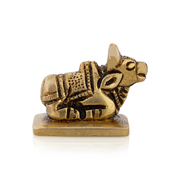 Nandi Statue With Base - 1 X 1.5 Inches | Antique Brass Idol/ Nandhi Statue/ Nandi Murti For Pooja