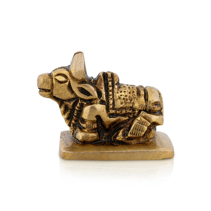 Nandi Statue With Base - 1 X 1.5 Inches | Antique Brass Idol/ Nandhi Statue/ Nandi Murti For Pooja